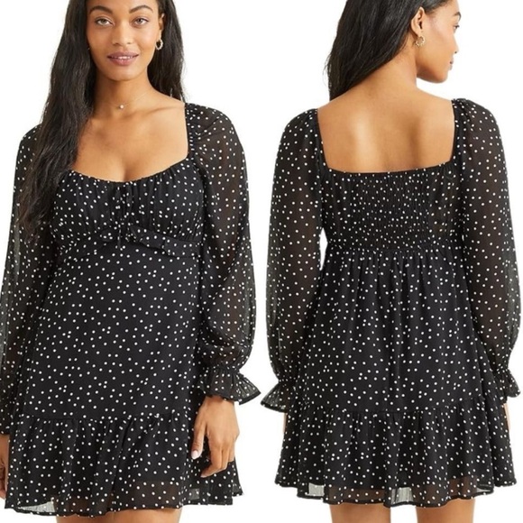 Altar’d State Long Sleeve Mini Star Dress Babydoll Black White Medium Sheer - Picture 11 of 11